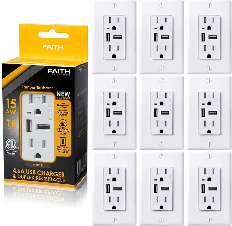 4.6 Amp USB Outlet and 15 Amp Tamper Resistant Outlet