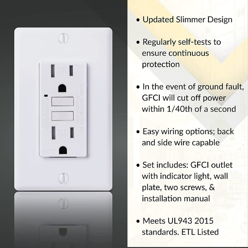 15 Amp Self-Test Tamper Resistant GFCI Outlet