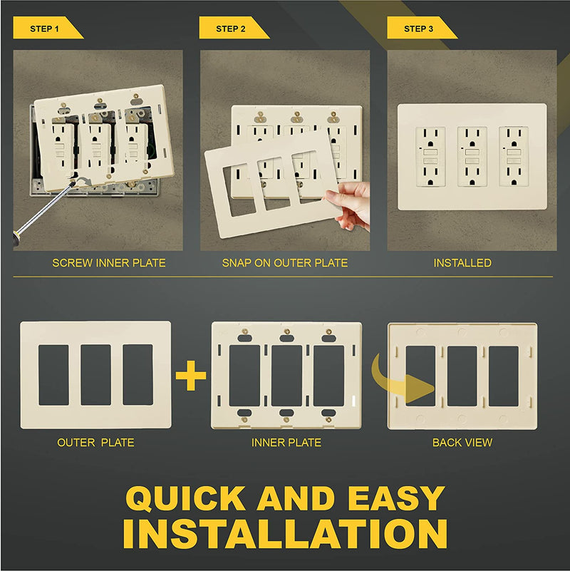 3-Gang Decorator/Rocker Screwless Wall Plate