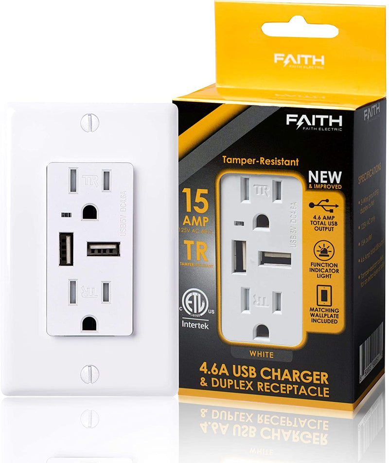 4.6 Amp USB Outlet and 15 Amp Tamper Resistant Outlet