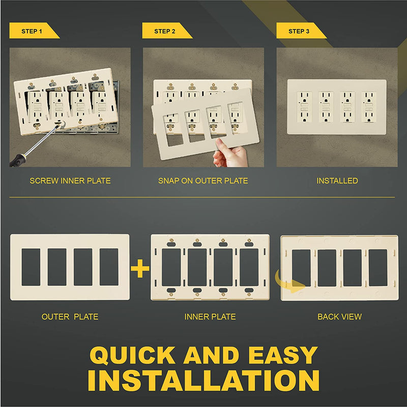 4-Gang Decorator/Rocker Screwless Wall Plate