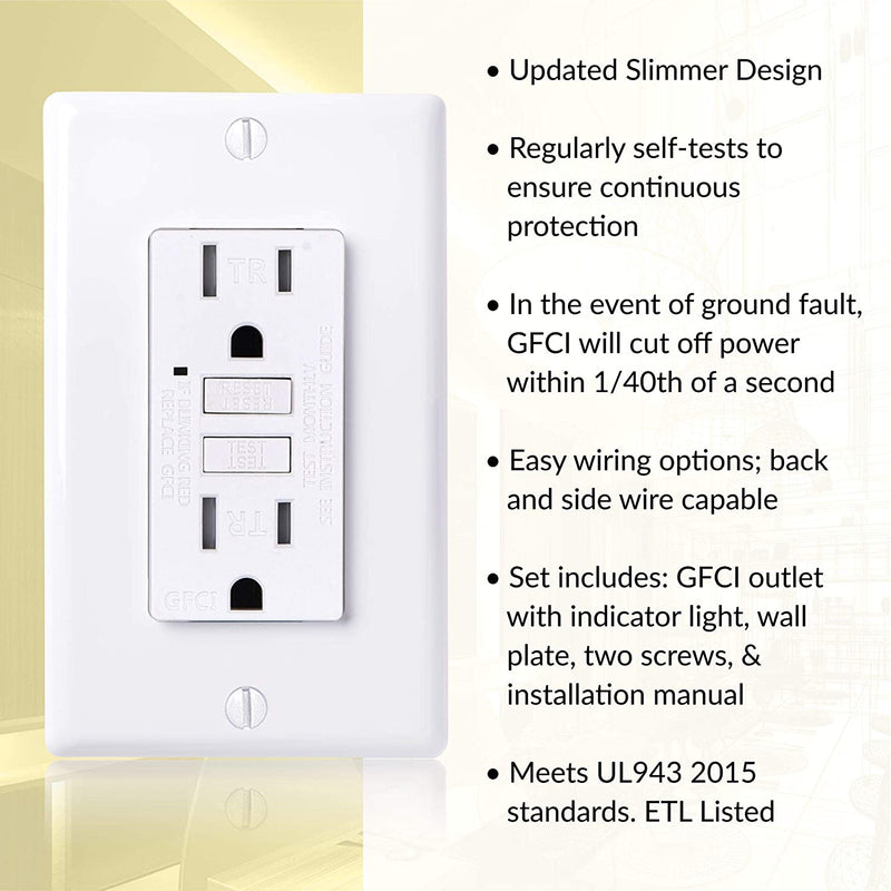 15 Amp Self-Test Tamper Resistant GFCI Outlet