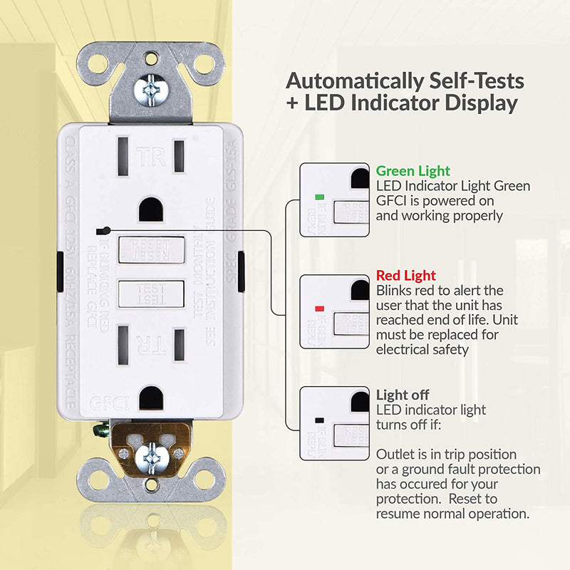 15 Amp Self-Test Tamper Resistant GFCI Outlet