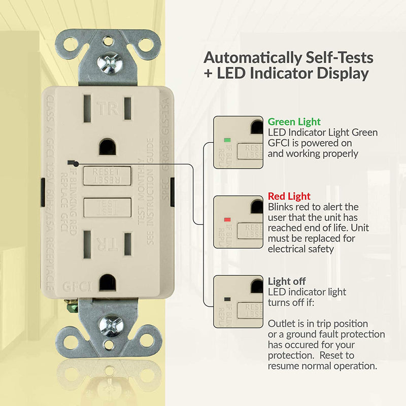 15 Amp Self-Test Tamper Resistant GFCI Outlet