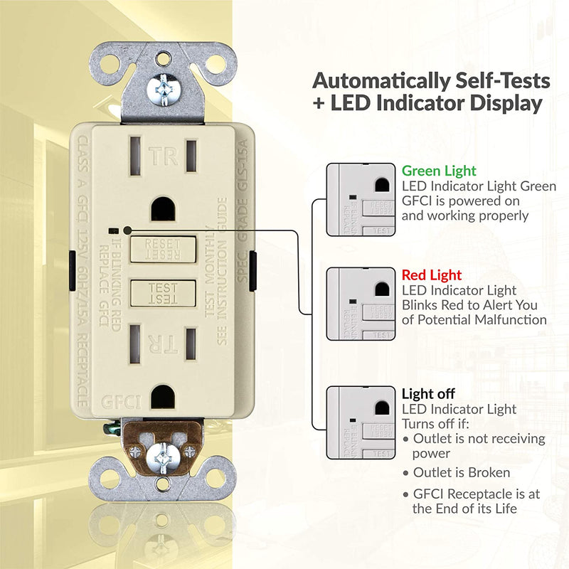 15 Amp Self-Test Tamper Resistant GFCI Outlet