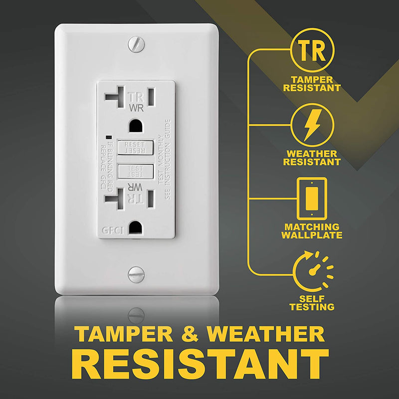 20 Amp Self-Test Tamper and Weather Resistant GFCI Outlet