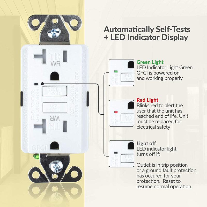 20 Amp Self-Test Tamper and Weather Resistant GFCI Outlet