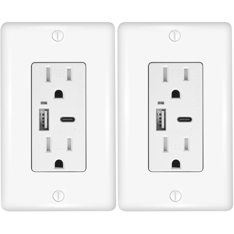 3.6A Type A & C USB Outlet and 15A Decorator Tamper-Resistant Outlet