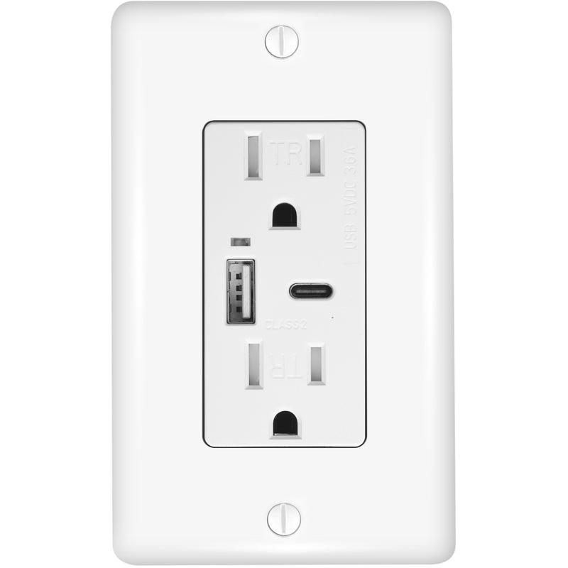 3.6A Type A & C USB Outlet and 15A Decorator Tamper-Resistant Outlet