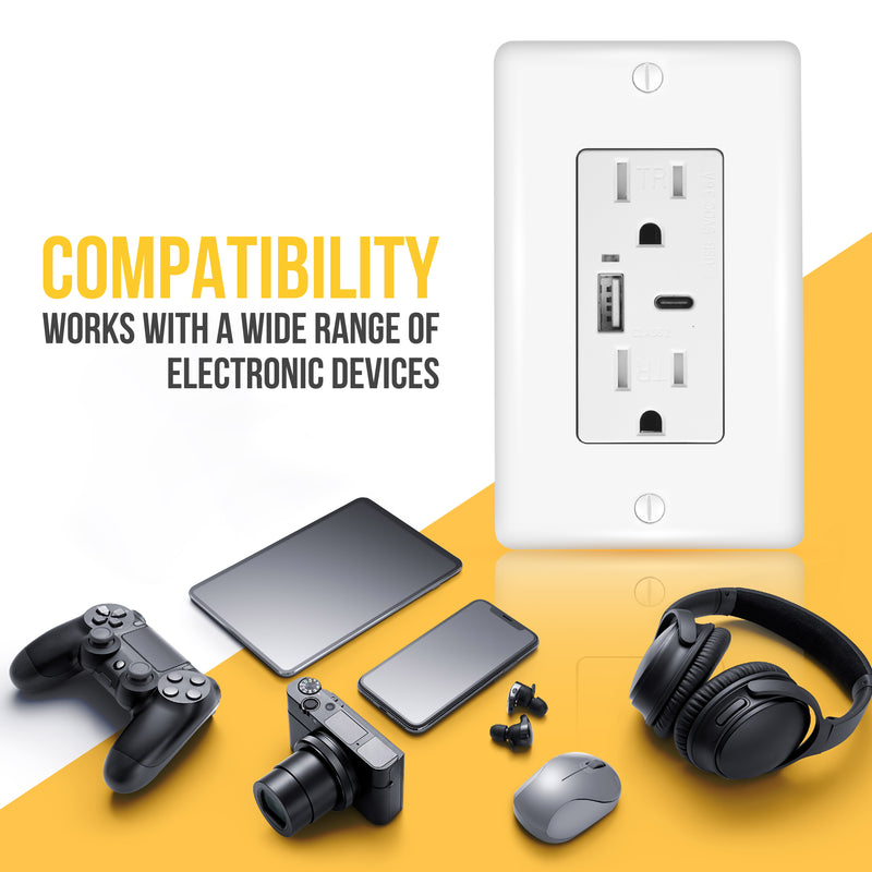 3.6A Type A & C USB Outlet and 15A Decorator Tamper-Resistant Outlet