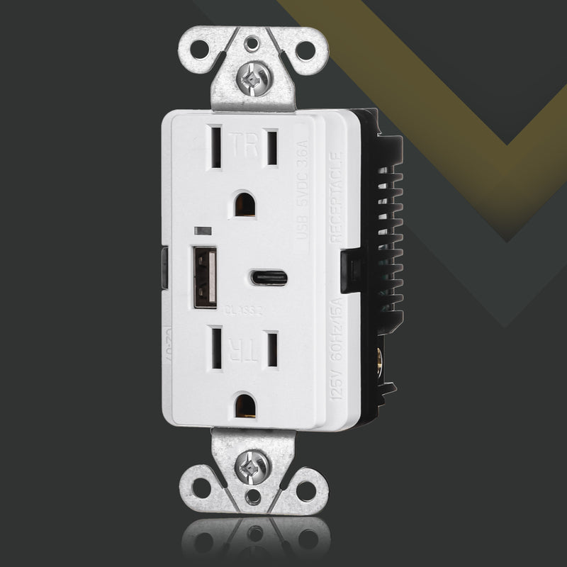 3.6A Type A & C USB Outlet and 15A Decorator Tamper-Resistant Outlet